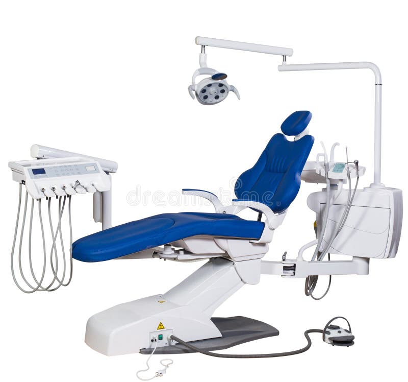 Sedia blu moderna del dentista isolata su fondo bianco immagine stock Sedia blu moderna del dentista isolata su fondo bianco immagine stock