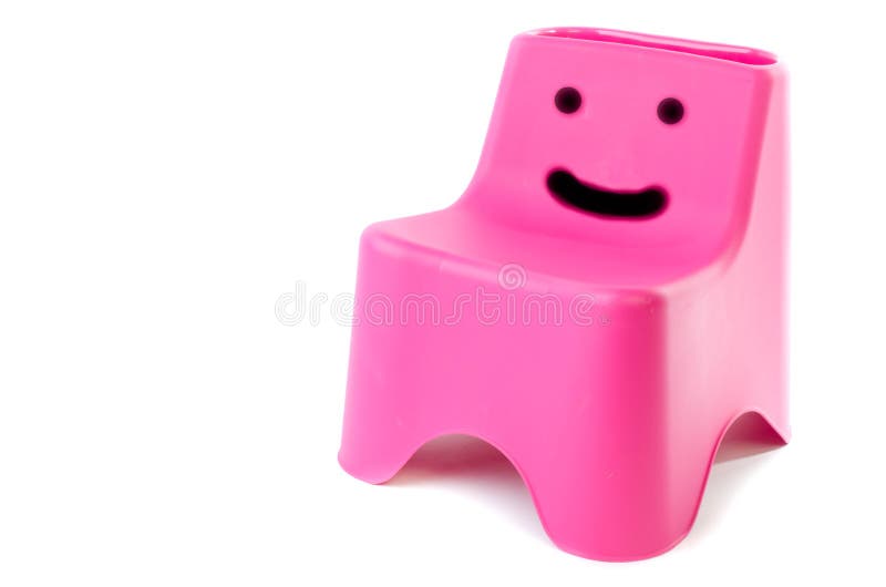 Happy face Pink plastic chair isolated on white background . Happy face Pink plastic chair isolated on white background .