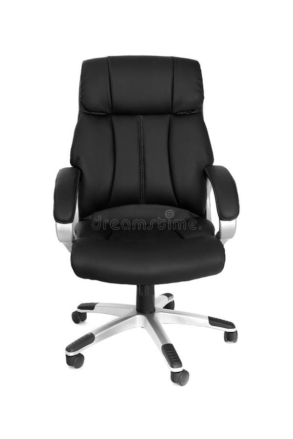 Sedia premio dell'ufficio, vista frontale Sedia di cuoio nera moderna per i responsabili di ufficio ed i CEi, isolata su fondo bi immagini stock Sedia premio dell'ufficio, vista frontale Sedia di cuoio nera moderna per i responsabili di ufficio ed i CEi, isolata su fondo bi immagini stock