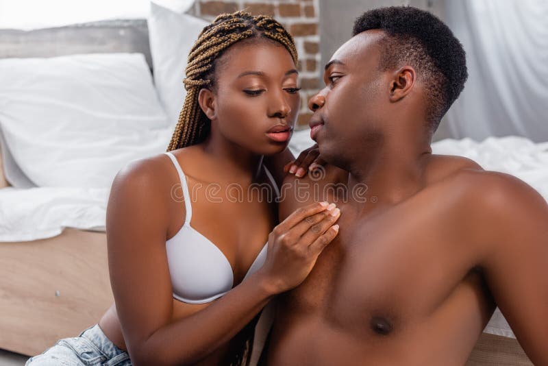 View of Romantic Shirtless African American Stock Image - Image of