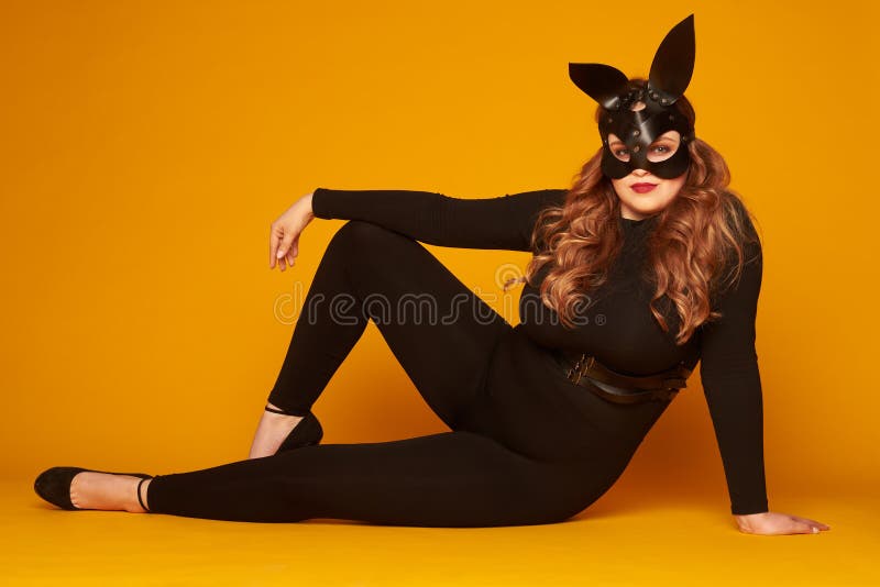 Cat Mask Seductive Redhead Girl In Halloween Costume Lick Shoulder Sexual Bdsm Toy Seductive