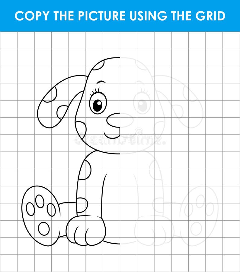 Seduta dalmata sveglia del cane Il gioco della copia di griglia, completa il gioco educativo dei bambini dell'immagine illustrazione di stock Seduta dalmata sveglia del cane Il gioco della copia di griglia, completa il gioco educativo dei bambini dell'immagine illustrazione di stock