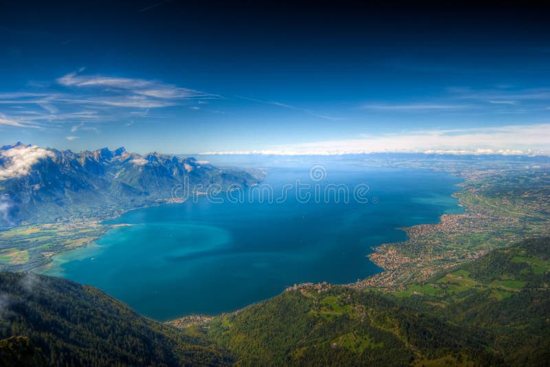 Spectacular View over lake Geneva (Lac Leman) taken from the tip of Rochers de Naye. Spectacular View over lake Geneva (Lac Leman) taken from the tip of Rochers de Naye