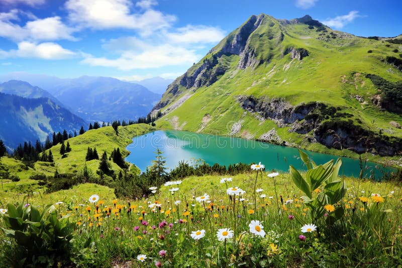 Seealpsee a high mountain lake in the Bavarian Alps, Germany, Europe. Seealpsee a high mountain lake in the Bavarian Alps, Germany, Europe