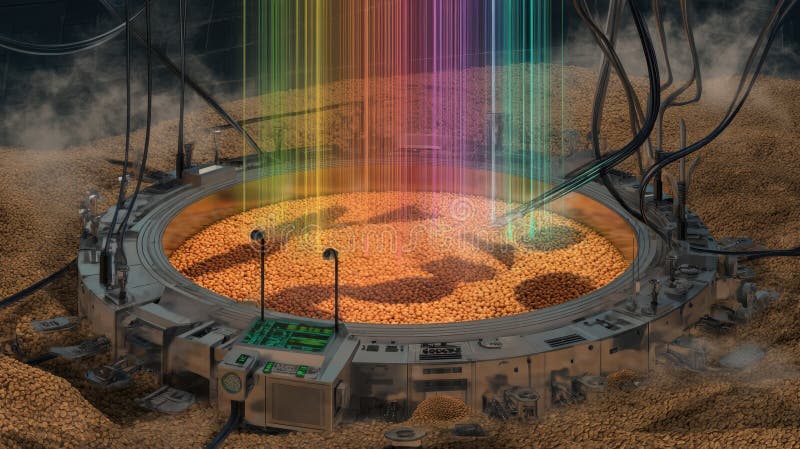 Seed analysis platform evaluating drought resistance with colorful light beams stock photo