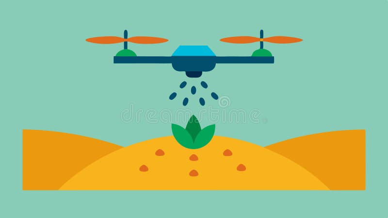 Seeding Drone A drone is releasing seeds into the ground while flying over a farm showing an innovative approach to royalty free illustration