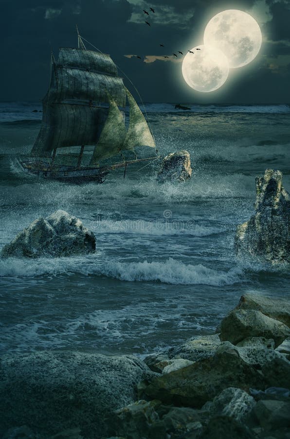 Segelboot ist kommende volle Geschwindigkeit auf Felsen lizenzfreies stockbild Segelboot ist kommende volle Geschwindigkeit auf Felsen lizenzfreies stockbild