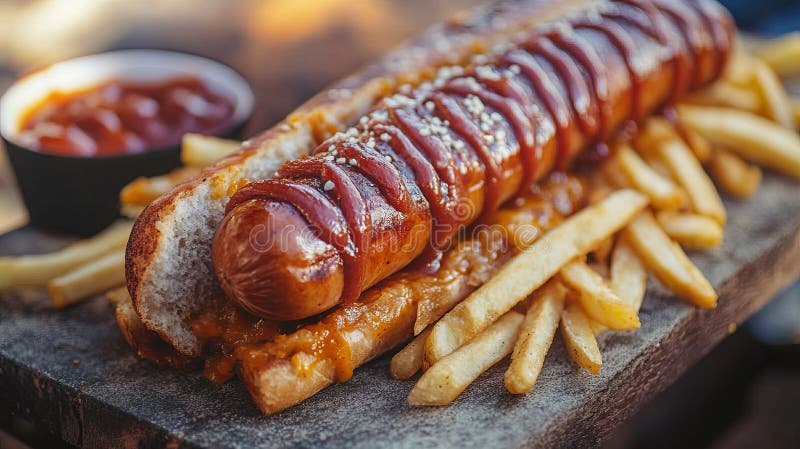 Segelström och frites på betong. arkivfoto