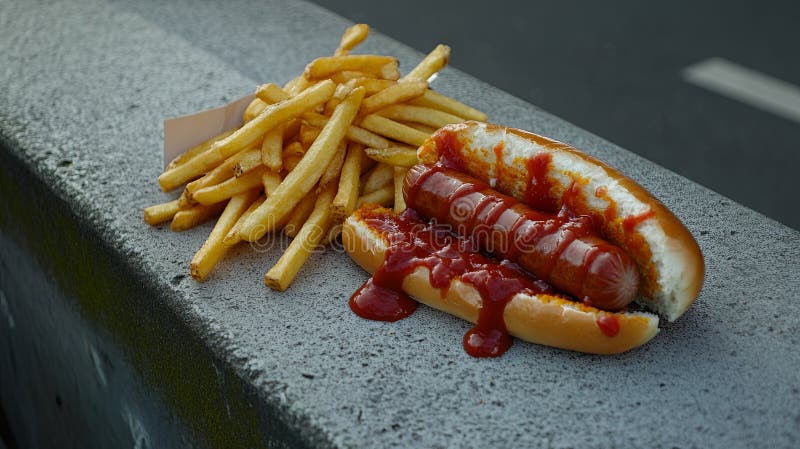 Segelström och frites på betong. royaltyfri fotografi
