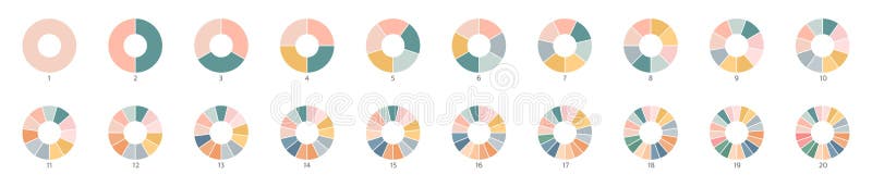 Segment color slice set. Wheel round diagram part. Pie chart icons. Circle section graph. 1,20,19,18,16,9 segment infographic. Three phase, six circular cycle. Geometric element. Vector illustration. Segment color slice set. Wheel round diagram part. Pie chart icons. Circle section graph. 1,20,19,18,16,9 segment infographic. Three phase, six circular cycle. Geometric element. Vector illustration.