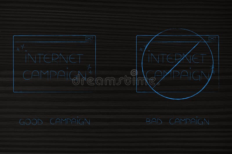 Good vs bad internet campaign with barred pop-up message next to stock image