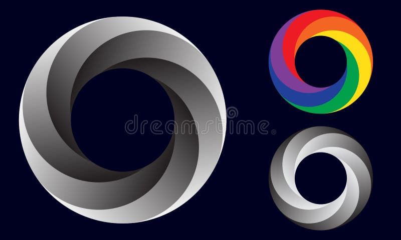 6 Segmente fliegen mit Steigung ein. metallisches Kreislogo oder -ikone Kunst lizenzfreie abbildung