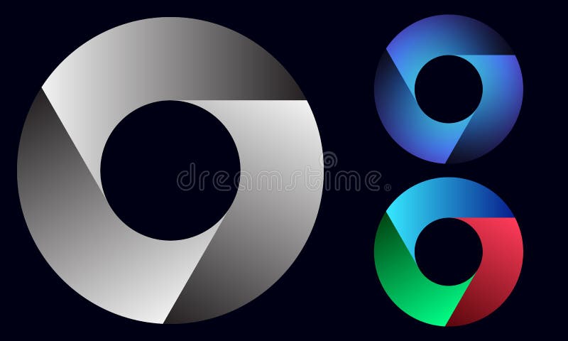 3 Segmente fliegen mit Steigung ein. metallisches Kreislogo oder -ikone Kunst stock abbildung