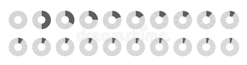 Segmented circles set isolated on a white background. Fraction big set, of wheel diagrams. Various number of sectors