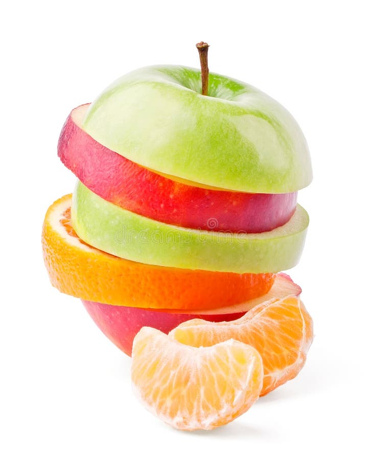 Mixed fruit and mandarin segments on white background. Mixed fruit and mandarin segments on white background