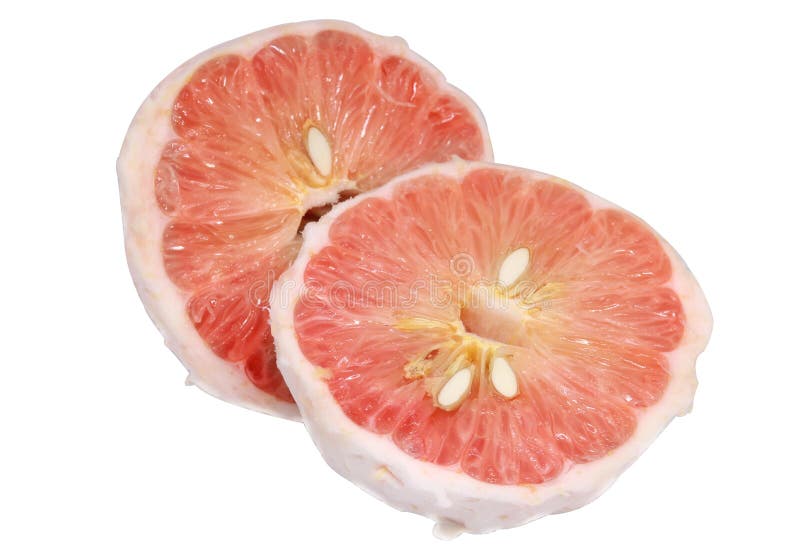 Segmentrosa grapefrukter isolerade på vit bakgrund arkivfoto