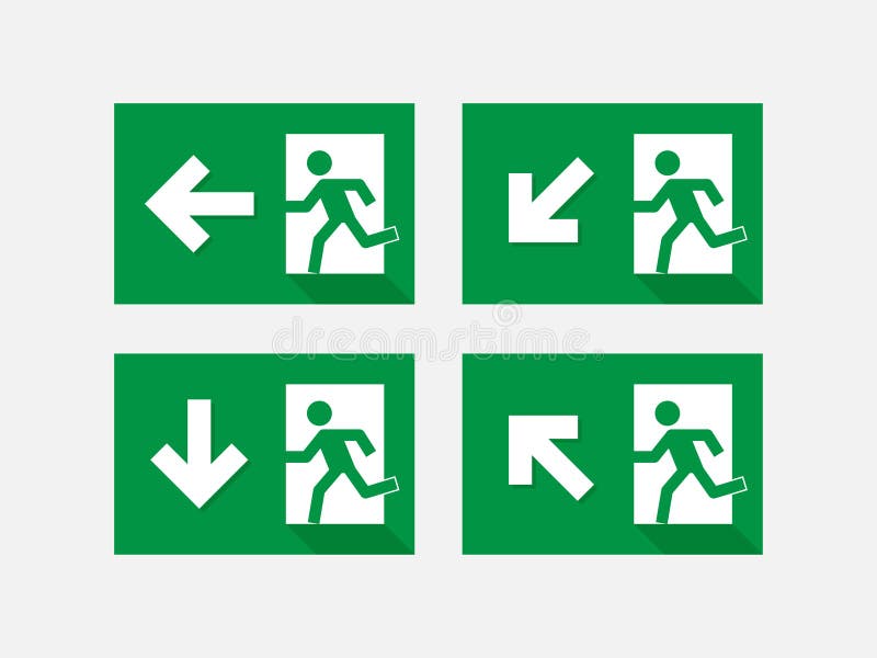 Segnale di uscita di emergenza stampato. segnale di uscita antincendio simbolo di evacuazione dello sportello di emergenza. illust