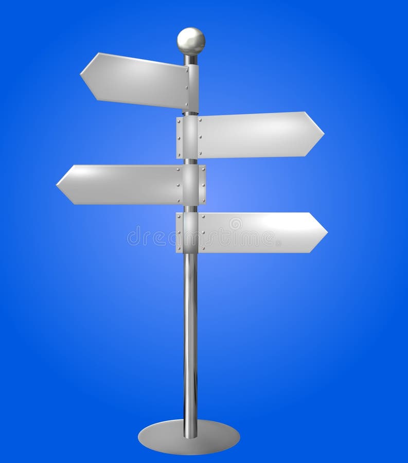 Illustration of a blank road sign with directions on blue background. Illustration of a blank road sign with directions on blue background.