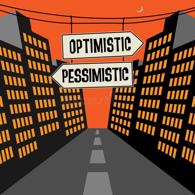 Segnale stradale con le frecce opposte e testo ottimista - pessimistico illustrazione vettoriale Segnale stradale con le frecce opposte e testo ottimista - pessimistico illustrazione vettoriale