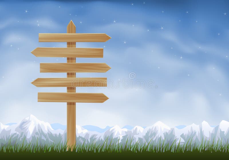 Wooden sign post with arrows pointing to opposite directions. Wooden sign post with arrows pointing to opposite directions