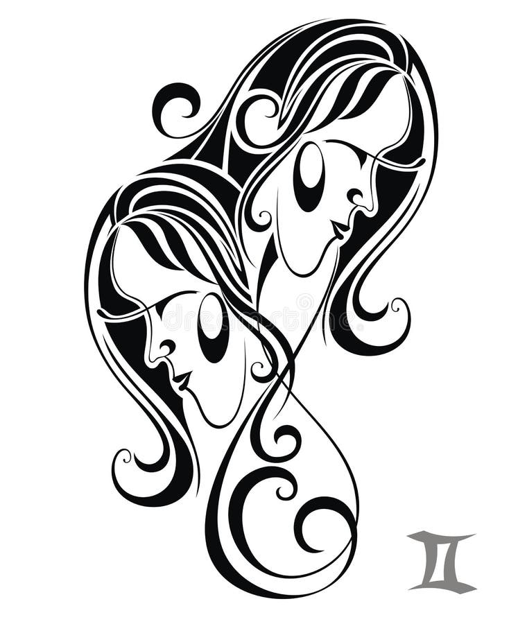 Segni Dello Zodiaco Gemini Disegno Del Tatuaggio Illustrazione Vettoriale Illustrazione Di Siluetta Mese