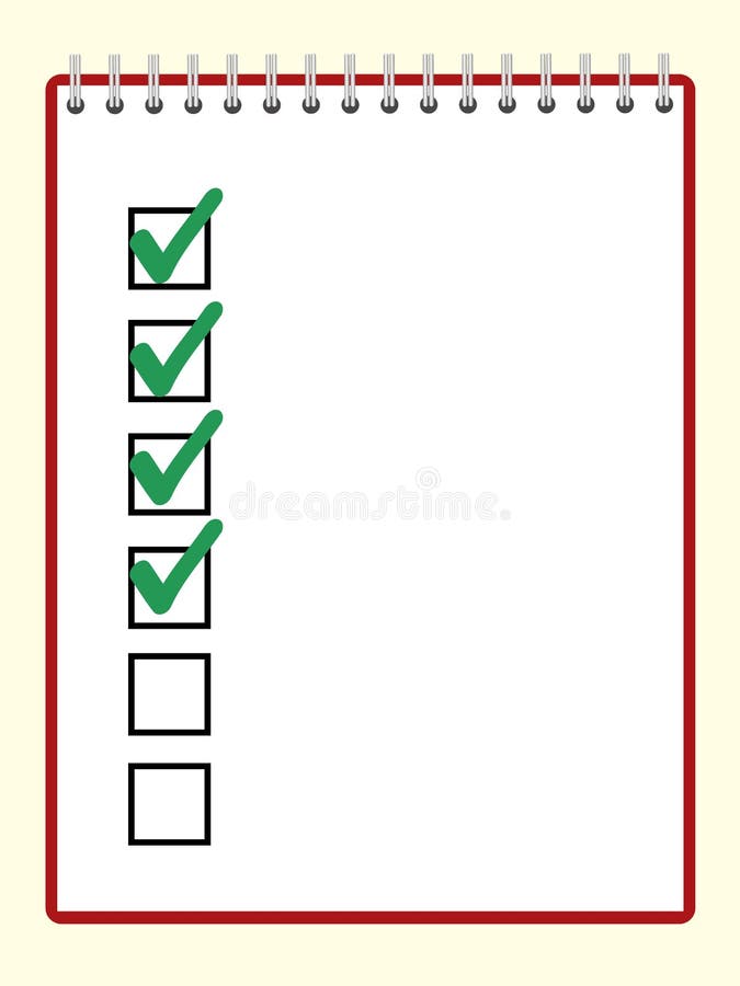 Green ticks at the notebook vector illustration. Green ticks at the notebook vector illustration