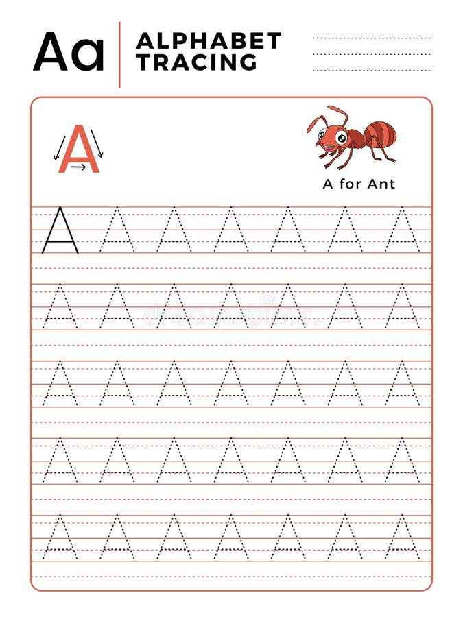Segni un libro con lettere del tracciato dell'alfabeto con l'esempio e Ant Insect Cartoon divertente Foglio di lavoro prescolare illustrazione vettoriale Segni un libro con lettere del tracciato dell'alfabeto con l'esempio e Ant Insect Cartoon divertente Foglio di lavoro prescolare illustrazione vettoriale