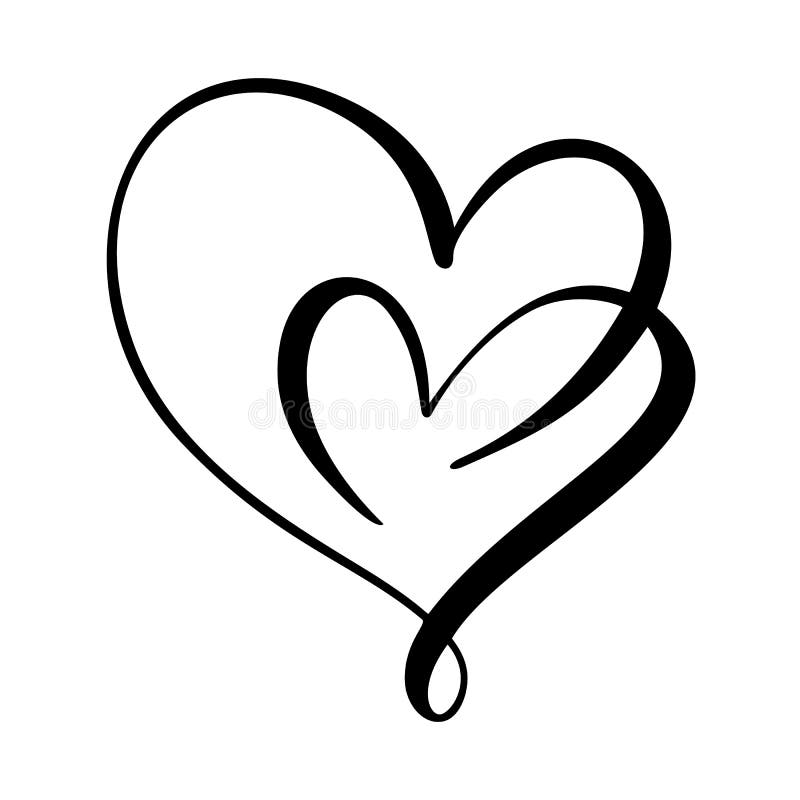 Segno calligrafico del cuore di amore Il simbolo romantico dell'illustrazione di vettore si unisce, passione e nozze Piano di pro
