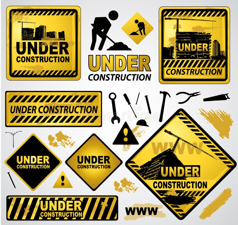 Under construction alert sign illustration set. Under construction alert sign illustration set