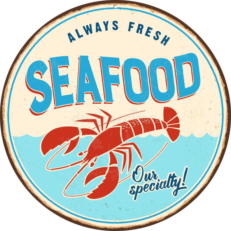 Segno d'annata del metallo - frutti di mare royalty illustrazione gratis Segno d'annata del metallo - frutti di mare royalty illustrazione gratis