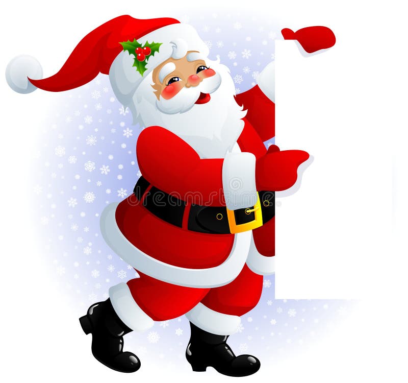 Illustration of smiling Santa Claus holding signs. Illustration of smiling Santa Claus holding signs