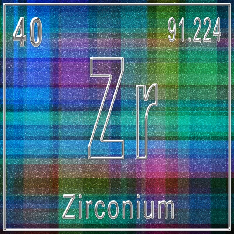Segno dell'elemento chimico zirconio con numero atomico e peso atomico. Segno dell'elemento chimico zirconio con numero atomico e elemento periodico del peso atomico
