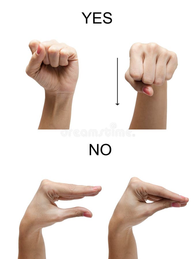 Segno della mano della donna NESSUN linguaggio dei segni dell'americano di ASL di SÌ fotografie stock Segno della mano della donna NESSUN linguaggio dei segni dell'americano di ASL di SÌ fotografie stock