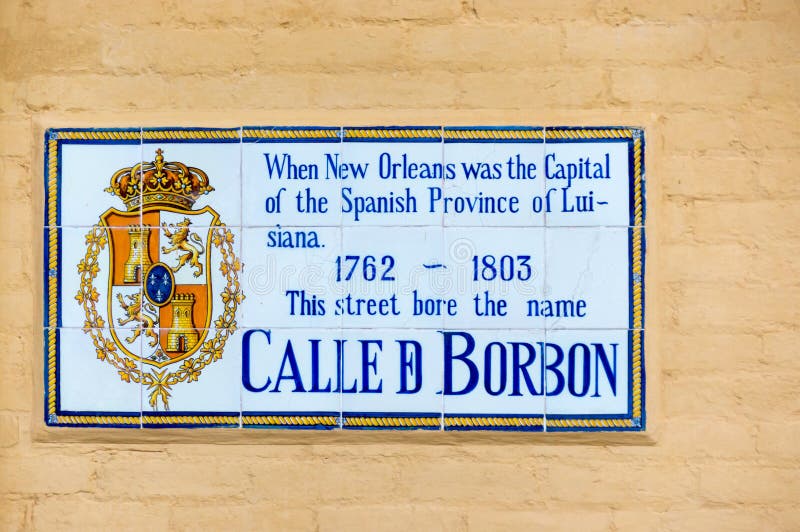 Segno di nome della via di Bourbon mentre nell'ambito del possesso spagnolo a New Orleans fotografia stock Segno di nome della via di Bourbon mentre nell'ambito del possesso spagnolo a New Orleans fotografia stock