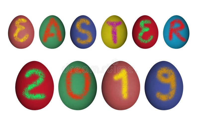 Segno di Pasqua 2019 sulle uova reali illustrazione vettoriale Segno di Pasqua 2019 sulle uova reali illustrazione vettoriale