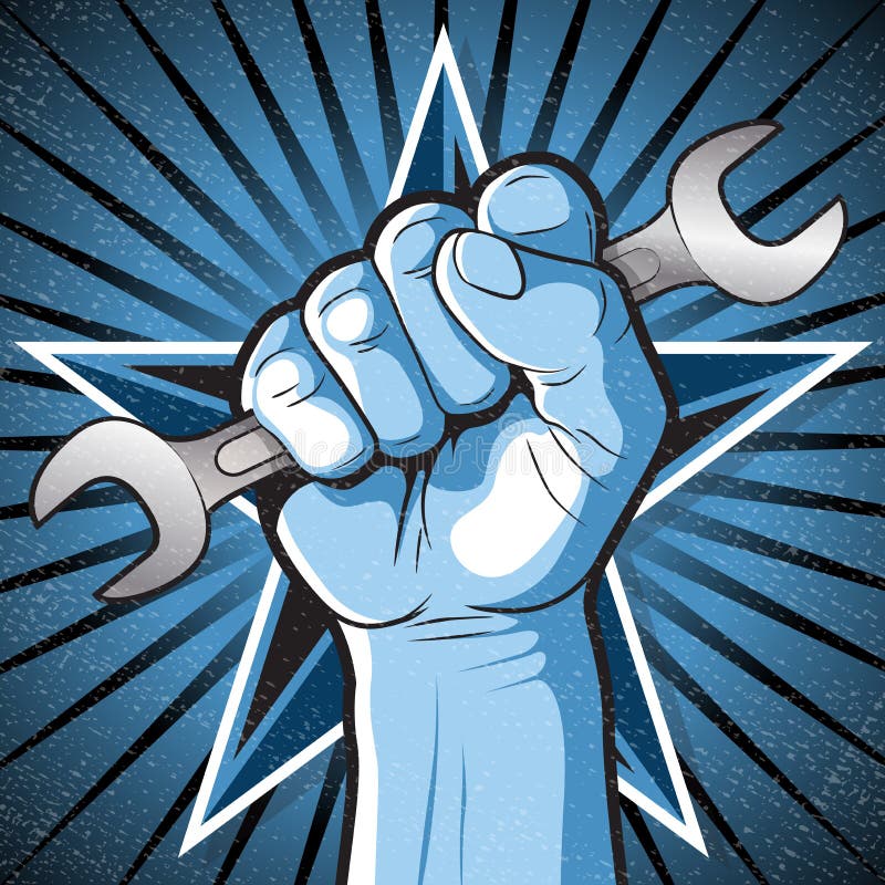 Great illustration of Russian Propaganda style punching Fist holding a Spanner symbolising Workers Rights. Great illustration of Russian Propaganda style punching Fist holding a Spanner symbolising Workers Rights.