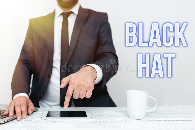 Segno di spunta con cappello nero. concetto di Internet utilizzato in riferimento a una persona cattiva, in particolare un cattivo. Cartello che mostra l'approccio commerciale del nero utilizzato per indicare una persona cattiva, in particolare un cattivo ufficio o un criminale che lavora online come smartphone voce e videochiamata