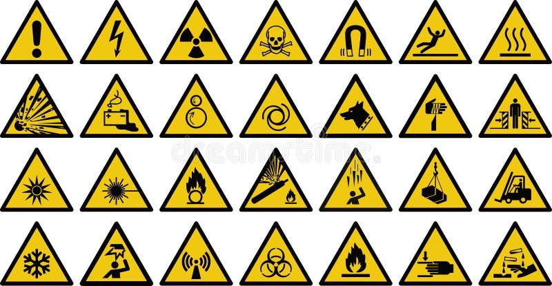 Segno di vettore del segnale di pericolo - insieme del segnale di pericolo di giallo del triangolo
