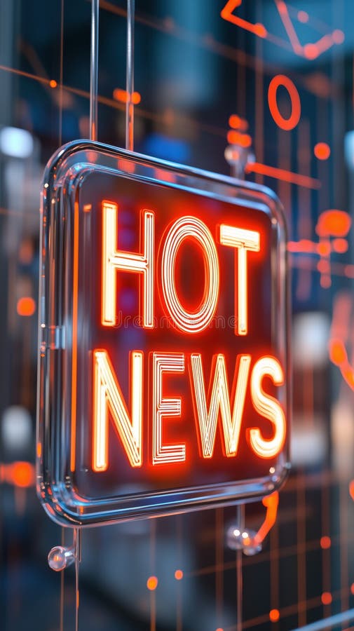 Segno illuminato che visualizza le notizie HOT NEWS nelle vibranti luci arancioni che catturano l'attenzione illustrazione di stock