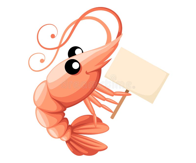 Segno sveglio della tenuta del gamberetto r Crostacei di nuoto Illustrazione piana isolata su bianco illustrazione di stock Segno sveglio della tenuta del gamberetto r Crostacei di nuoto Illustrazione piana isolata su bianco illustrazione di stock
