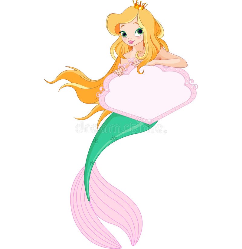 Segno sveglio della tenuta della sirena illustrazione di stock Segno sveglio della tenuta della sirena illustrazione di stock