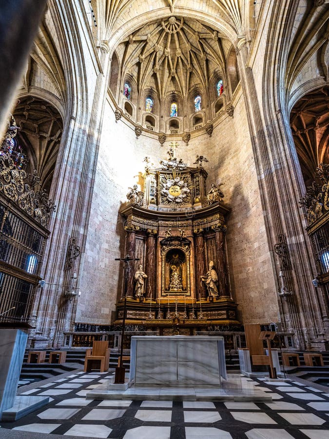 Segovia, Spain - Jul 06, 2023: Interior of the Catedral de Santa Maria de Segovia in the historic city of Segovia, Castilla y Leon, Spain. Segovia, Spain - Jul 06, 2023: Interior of the Catedral de Santa Maria de Segovia in the historic city of Segovia, Castilla y Leon, Spain