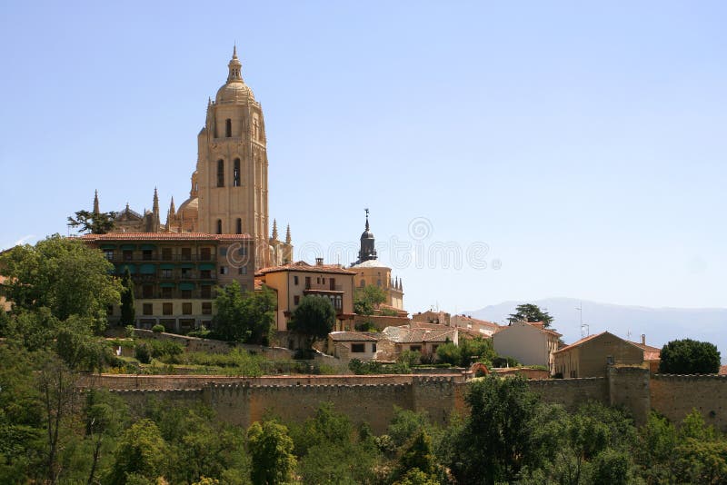 View of Segovia Cathedral on a hill. View of Segovia Cathedral on a hill