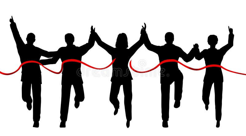 Silhouettes of a business team crossing a finishing line with each person as a separate object. Silhouettes of a business team crossing a finishing line with each person as a separate object