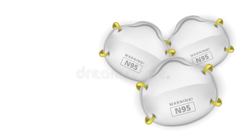 Segurança da máscara de rosto N95 para Coronavírus 3d vetor realista em fundo branco com espaço em branco wuhan corona