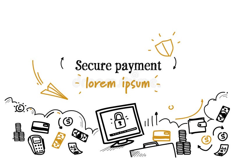 A segurança financeira que deposita o esboço seguro do conceito do pagamento rabisca o espaço isolado horizontal da cópia ilustração royalty free A segurança financeira que deposita o esboço seguro do conceito do pagamento rabisca o espaço isolado horizontal da cópia ilustração royalty free