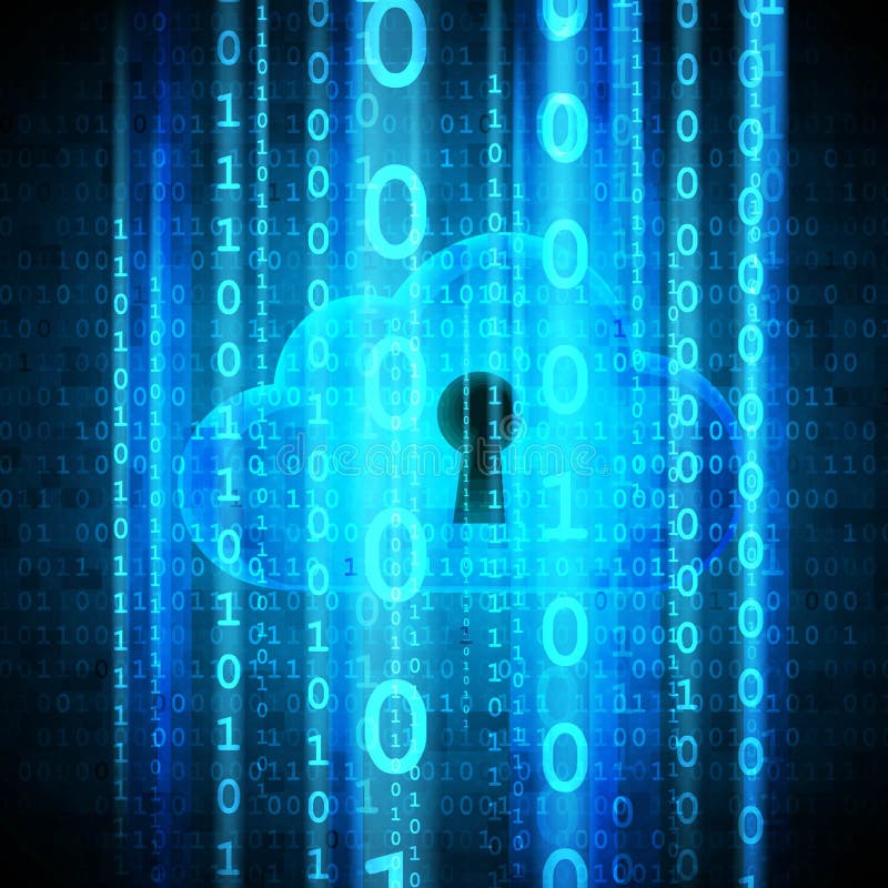 Seguridad computacional de la nube Nube con fluir del ojo de la cerradura y de la matriz stock de ilustración Seguridad computacional de la nube Nube con fluir del ojo de la cerradura y de la matriz stock de ilustración