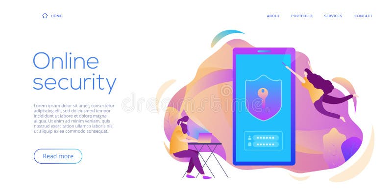 Seguridad de datos personal en el ejemplo plano creativo del vector Ordenador en línea o concepto móvil del sistema de protección libre illustration Seguridad de datos personal en el ejemplo plano creativo del vector Ordenador en línea o concepto móvil del sistema de protección libre illustration