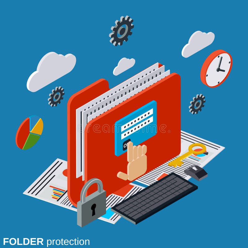 Seguridad de información, concepto del vector de la protección de la carpeta ilustración del vector Seguridad de información, concepto del vector de la protección de la carpeta ilustración del vector