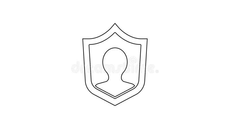 Seguro de vida de línea negra con icono de escudo aislado en fondo blanco. concepto de protección de la seguridad